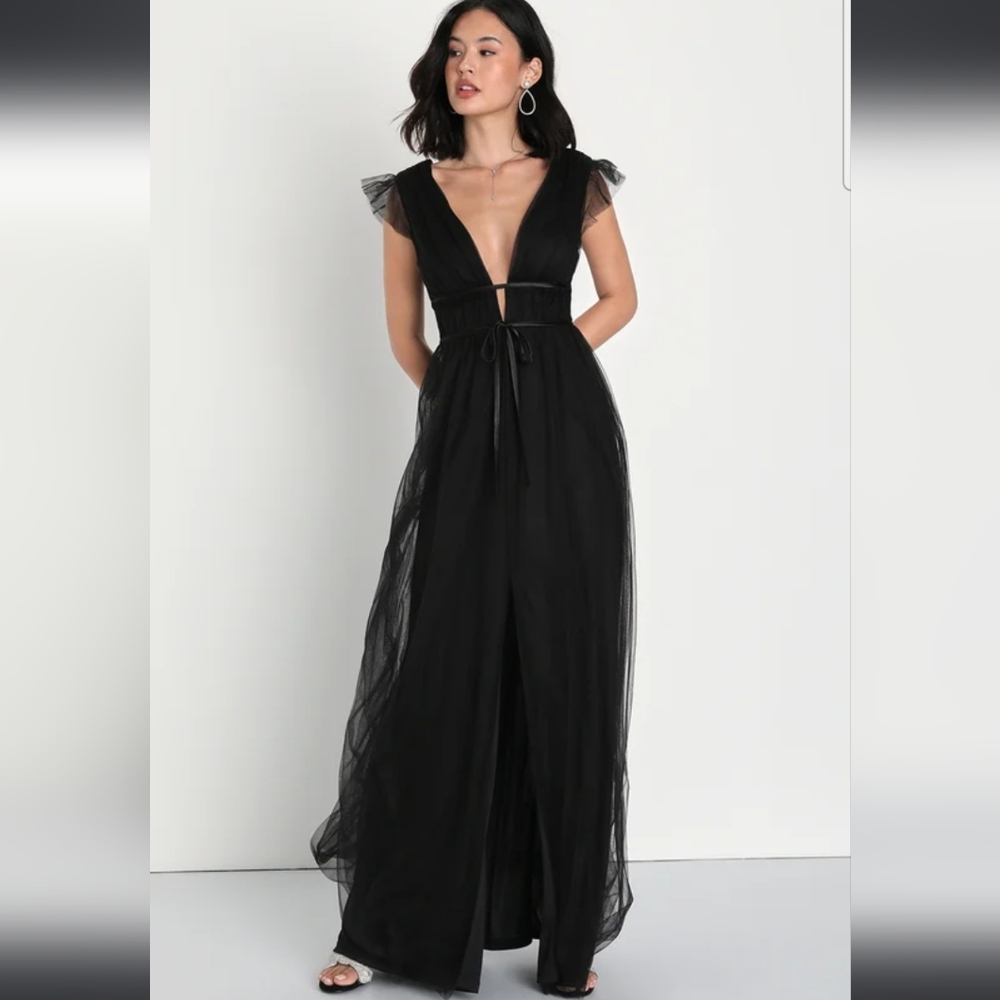 Lulu's Black Tulle Maxi Dress L